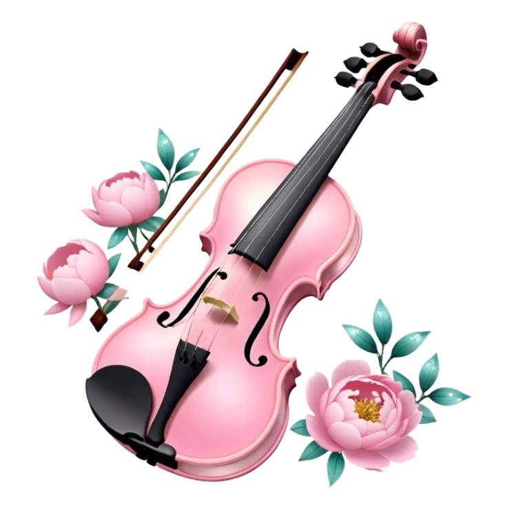Iridescent soft pastel pink roamin romantic violin with peonies and glitter sticker