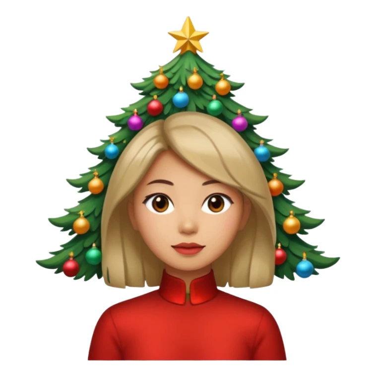 a asian woman whose hair is a Christmas tree sticker