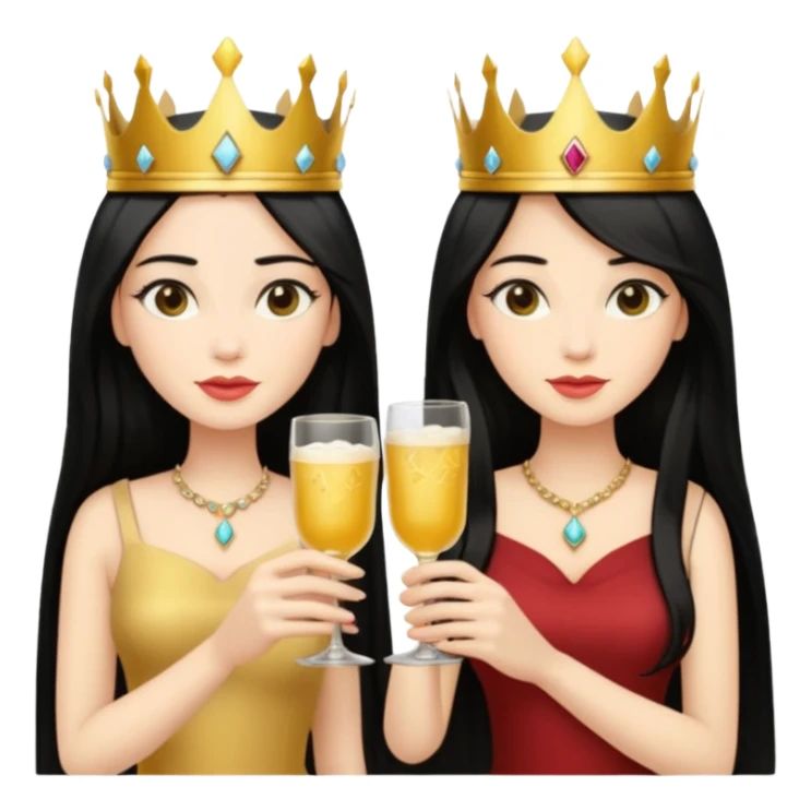 Two queens with long black hair and blonde drink sticker