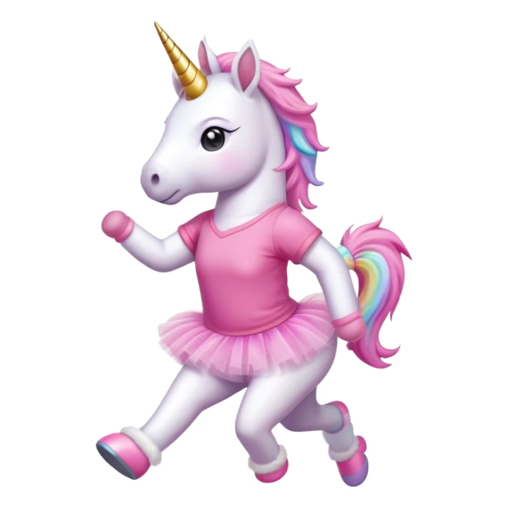 anthropomorphised female unicorn in tutu and pink t-shirt jogging upright standard pose sticker