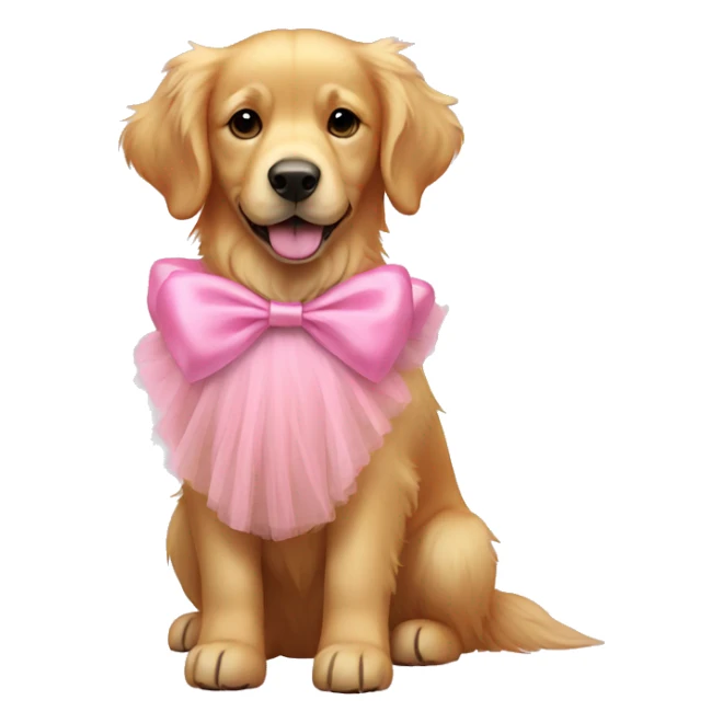 Full body Golden retriever wearing a pink tutu and bow sticker