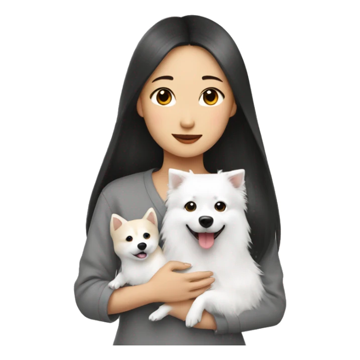 asian girl with Japanese spitz dog with heart sticker