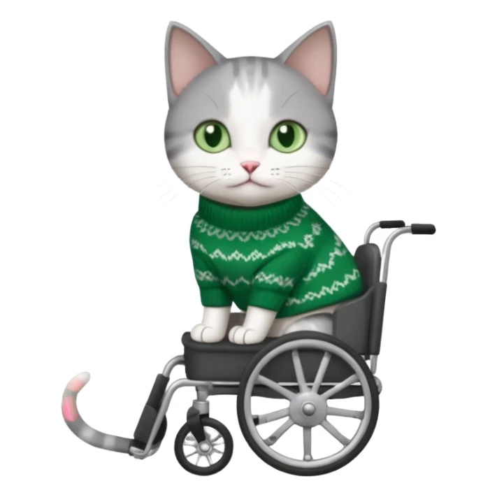 full body small short hair dark grey and white cat with green eyes walking in a wheelchair for cats sticker
