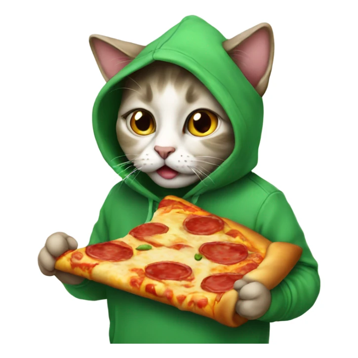 Cat wearing hoodie eating a pizza sticker