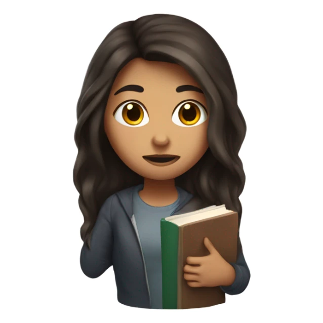 Brusing student with dark brown long hair and a book in her hand sticker