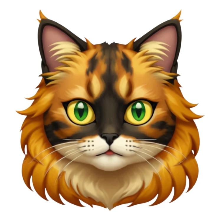 long hair tortoiseshell cat with a black face and yellow lightning mark above left eye sticker