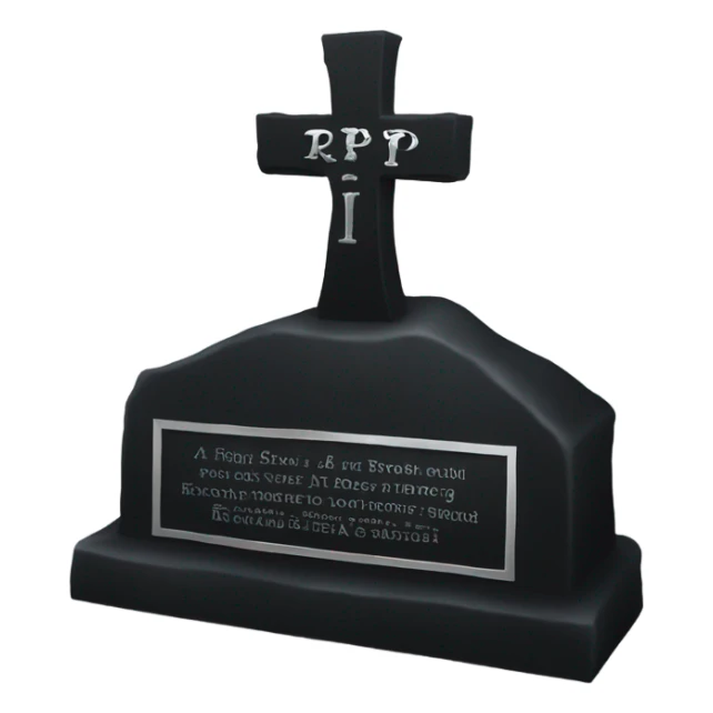 a black grave with the inscription R i P in silver sticker