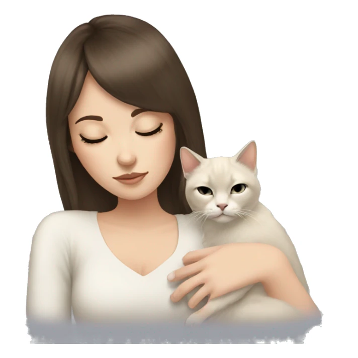 brunette white girl with bangs sleeping with her fluffy siamese cat sticker
