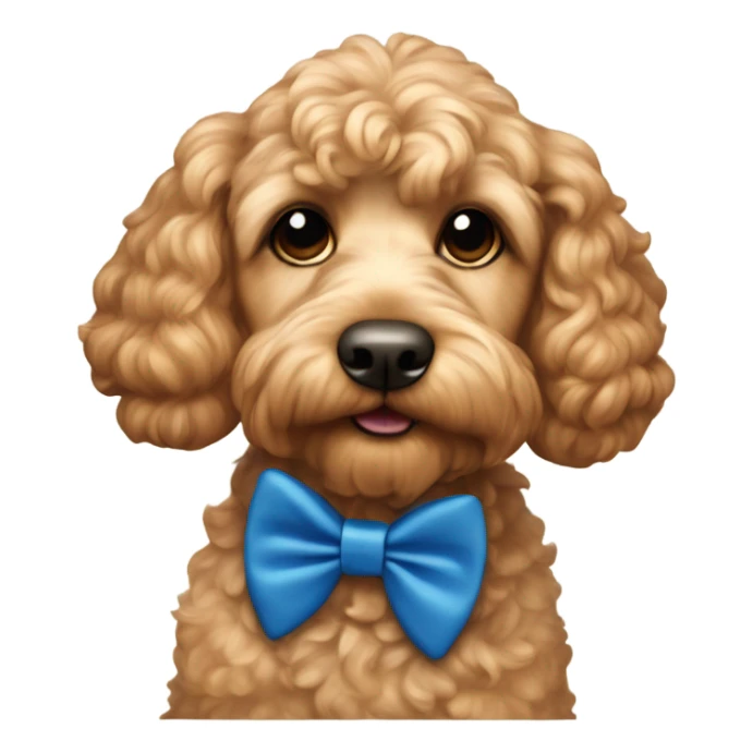 Apricot Cockapoo dog with blue bowtie to the right sticker