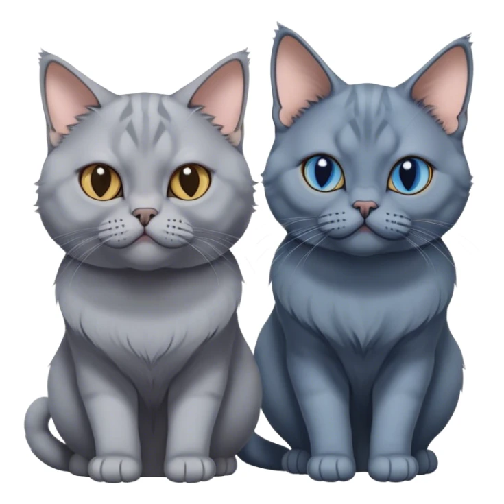 Three cat heads: British Shorthair Blue, with large cheeks, Maine Coon with fluffy fur and expressive eyes, Sphynx with smooth skin and prominent features, minimalistic, on a white background, no extra details. sticker