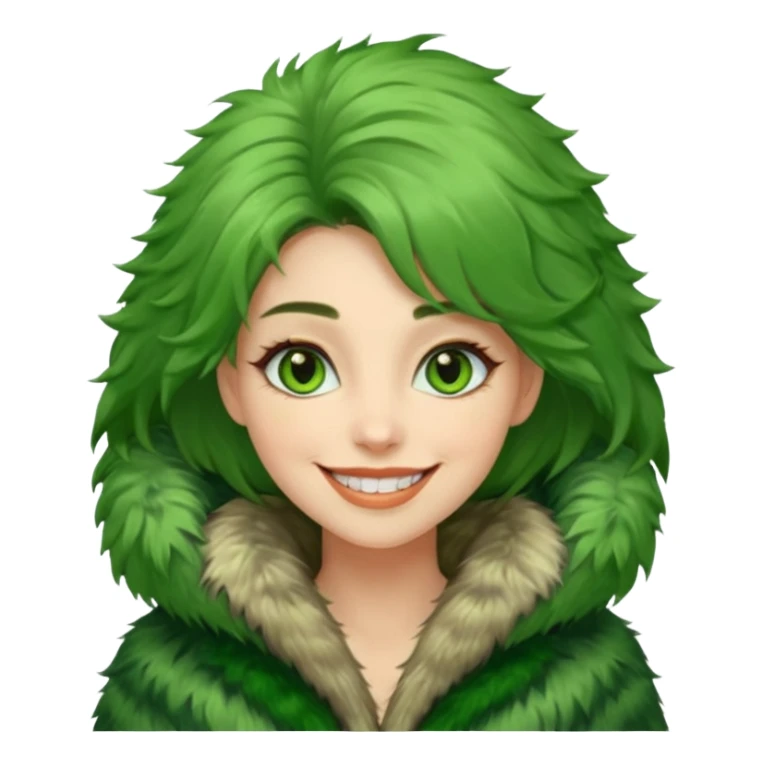 female in green fur coat like grinch sticker