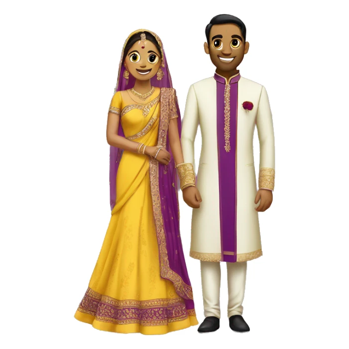 Bride in yellow saree and groom in purple sherwani sticker