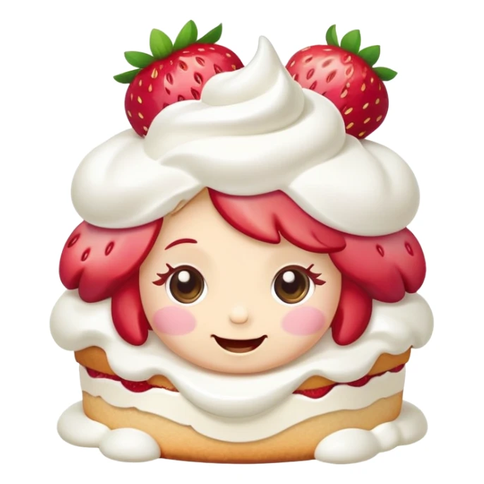 kawaii strawberry shortcake with whipped cream and a happy face sticker
