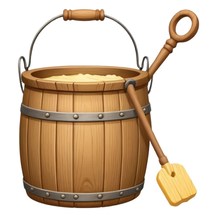Create a wooden butter churn bucket with stick showing  sticker