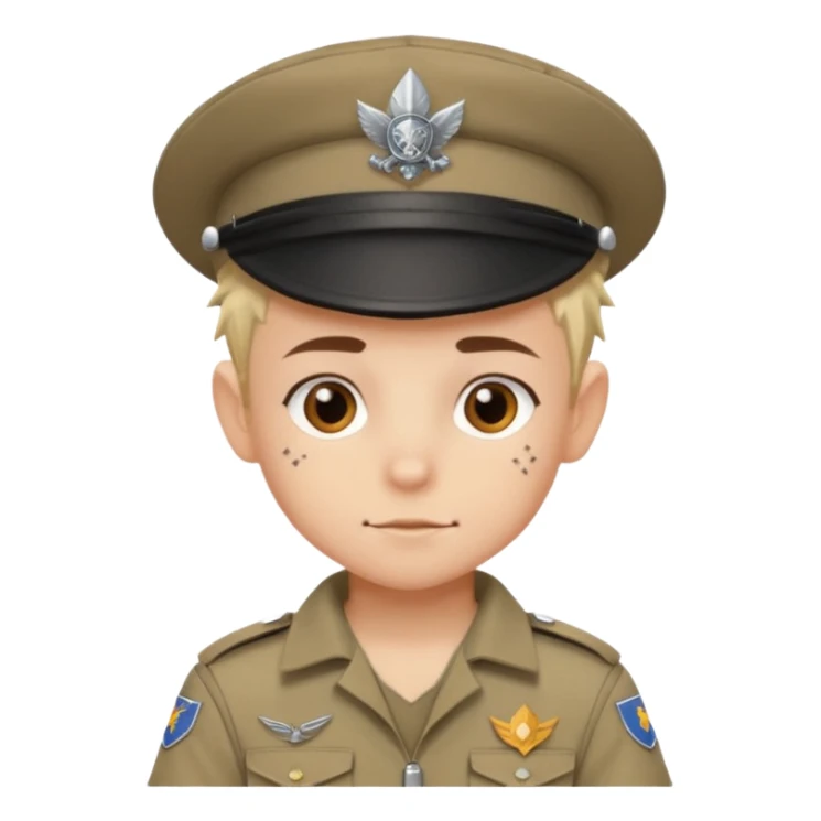 tattoed scout kid, spiky haired with scout uniform and hat sticker
