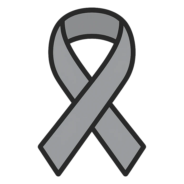 gray ribbon symbolizing brain cancer awareness, minimal, flat design sticker