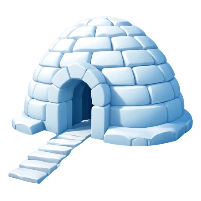 A traditional snow igloo on a vast snowy plain under a clear blue sky. Soft sunlight casts gentle shadows across the snow. The igloo has a small entrance tunnel and compacted snow blocks forming its dome. Realistic Arctic environment, calm winter feeling. Negative: Background transparent. sticker