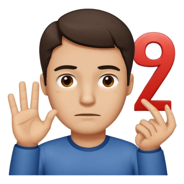 man frowning holding up numbers 6 in left hand and 7 in right hand sticker
