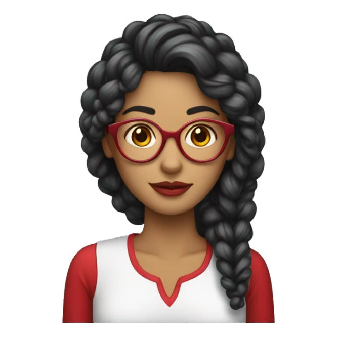 Mulher de óculos com cabelos cacheados e blusa vermelha  sticker