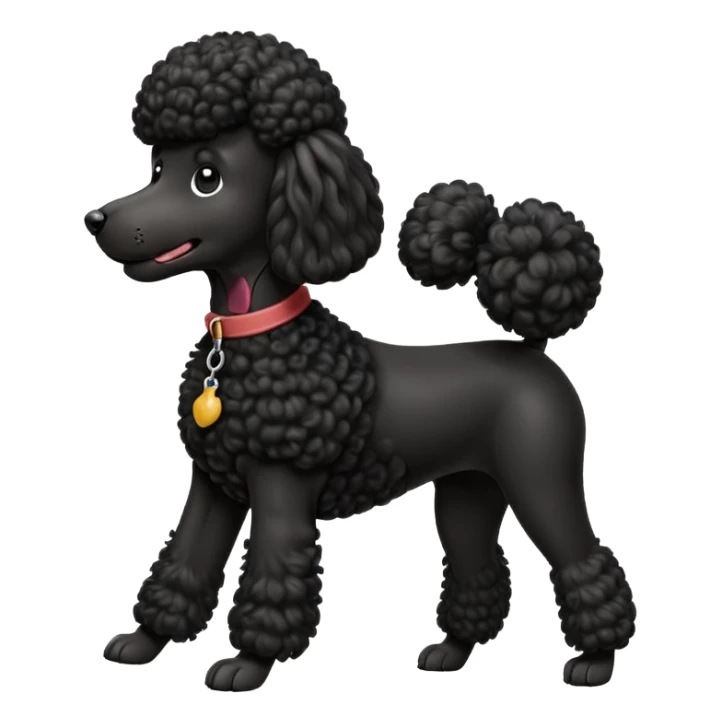 A high-resolution digital illustration of a black poodle in a clean, semi-realistic style. The poodle is shown from the chest up, facing forward with a slight tilt of the head to the left, tongue out playfully. sticker