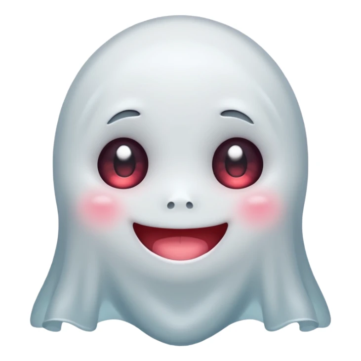 little cute ghost is smiling with blushed face, only face cute animie eyes sticker