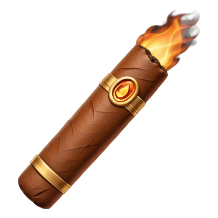 Emoji-style cigar icon, dark brown wrapper, subtle smoke, minimalistic, clean silhouette, metal details sticker