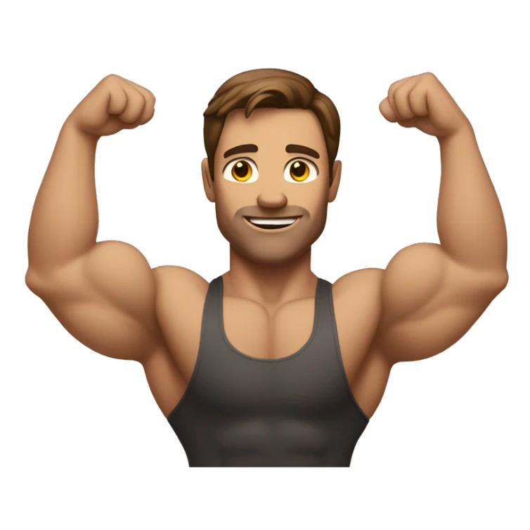 Man with brown hair holding up both arms in a body builder pose sticker