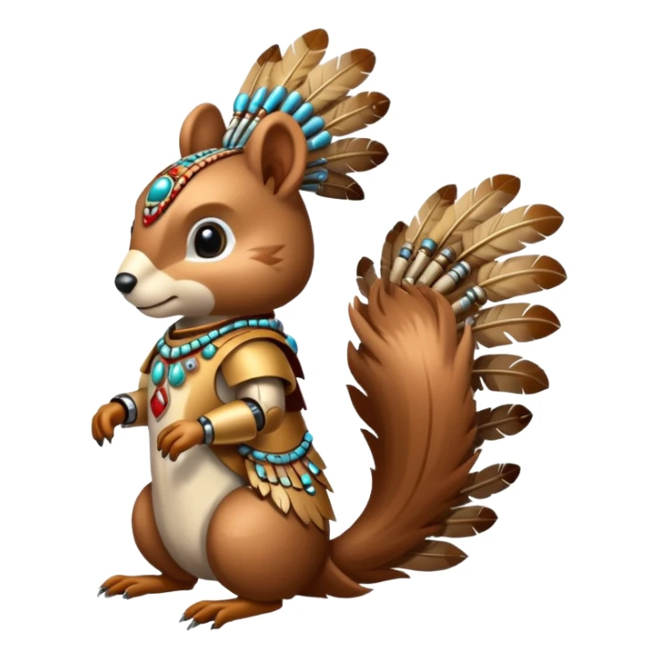 Full Robotic squirrel wearing native American regalia with feathers and beads sticker