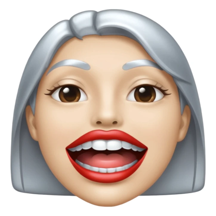 Chrome silver lips emoji, glossy metallic texture, iOS emoji style, smooth reflections, bold but minimal design, centered, silver mouth. all silver sticker