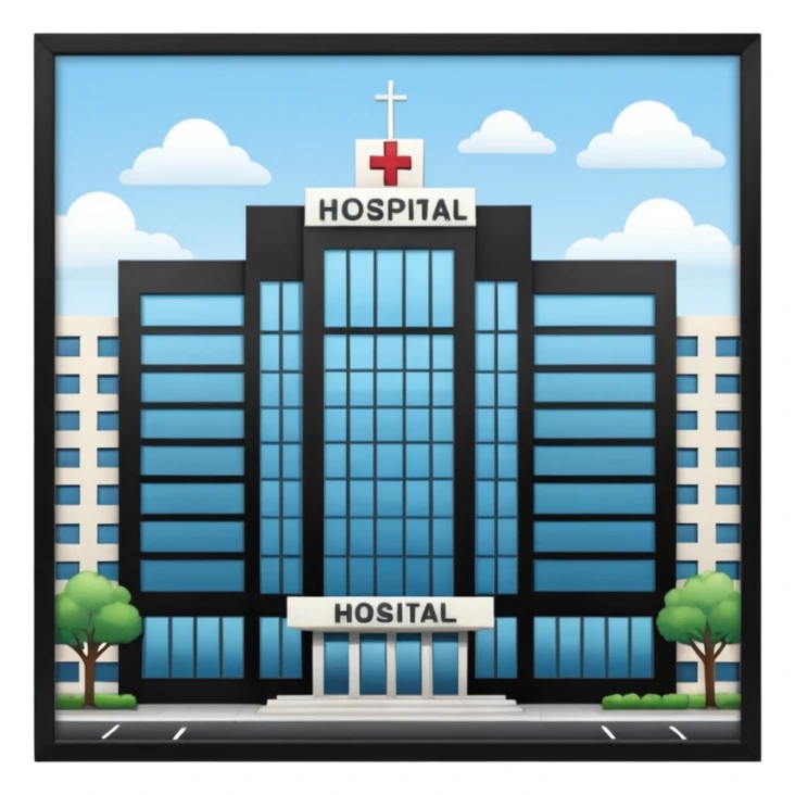 hospital outside, with text hospital sticker