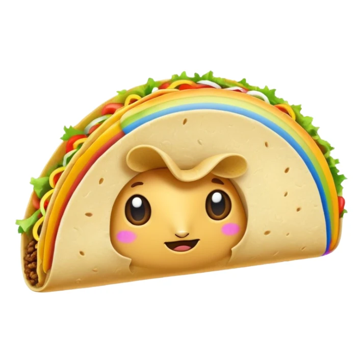 taco with white wings and rainbow question marks on the sides. sticker