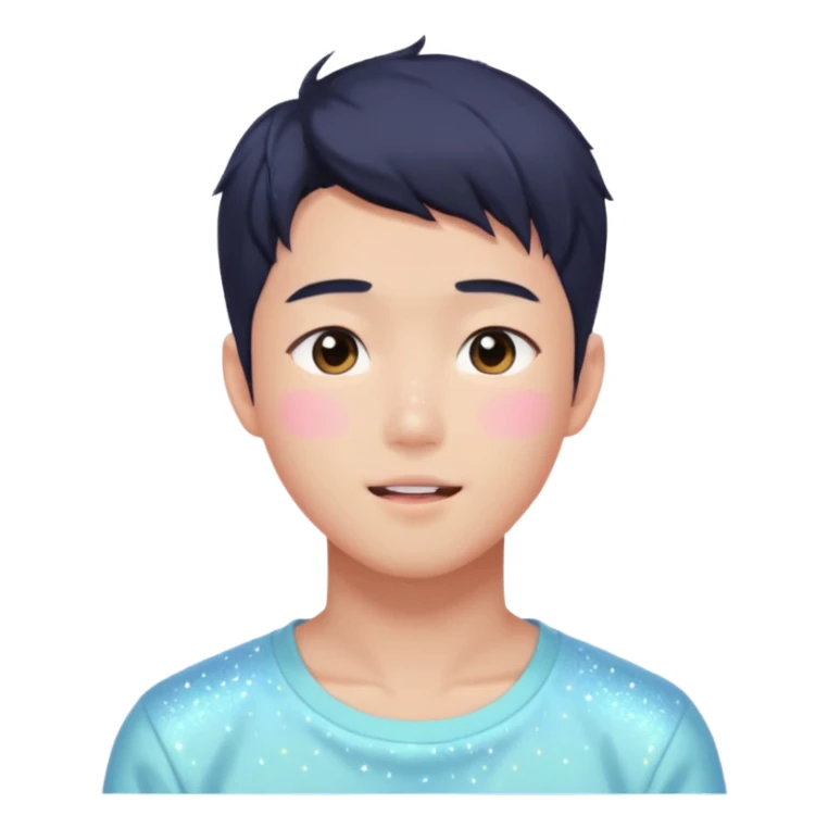 Gorgeous bright sparkly romantic Asian anime pastel guy with blushing face aesthetic trending style outside sticker