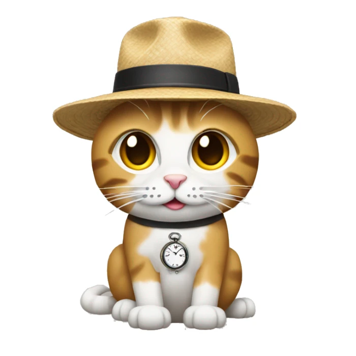 combine emojis to create a cat wearing a woman's hat and a watch sticker