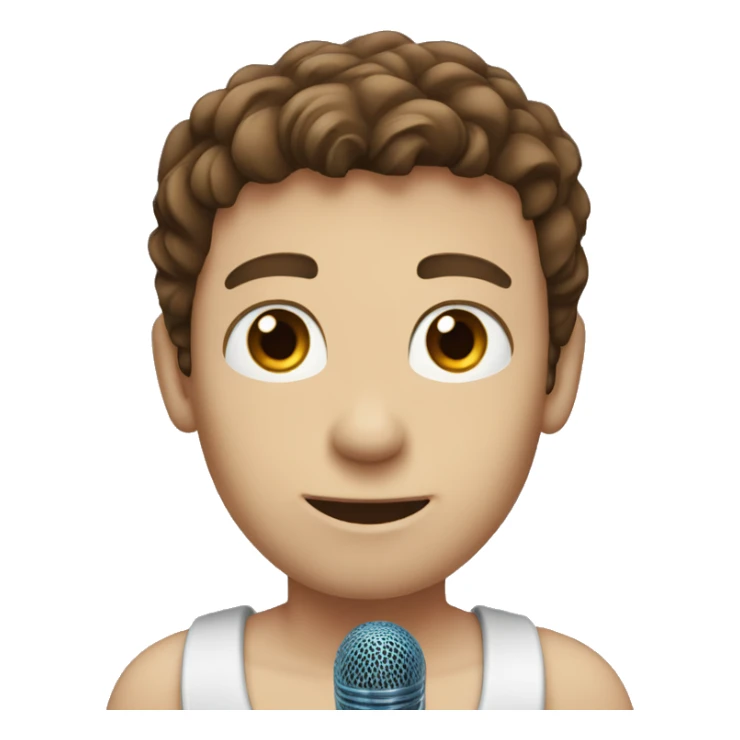 a guy with brown hair and blue eyes bare-chested with a microphone sticker