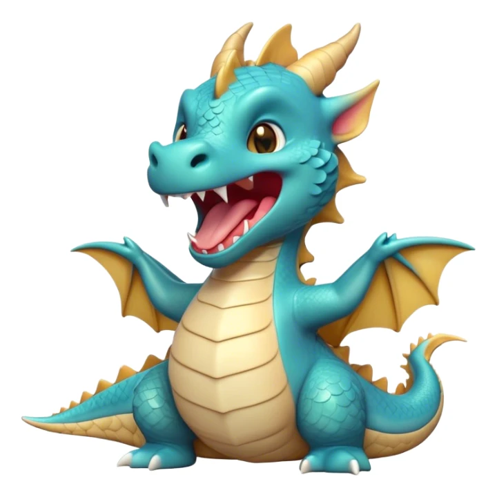 Cinematic Cute Yawning Dragon Portrait Emoji, Head tilted slightly with a dramatic, wide-open yawn, showcasing a soft, lustrous scaled body with gently drooping fins and half-closed, drowsy eyes, each scale rendered in exquisite detail under natural light; high shine, relaxed yet expressive, styled with a dash of fantastical charm, soft glowing outline, capturing the essence of a sleepy yet affectionate dragon that appears ready to stretch out and rest in its enchanted lair! sticker