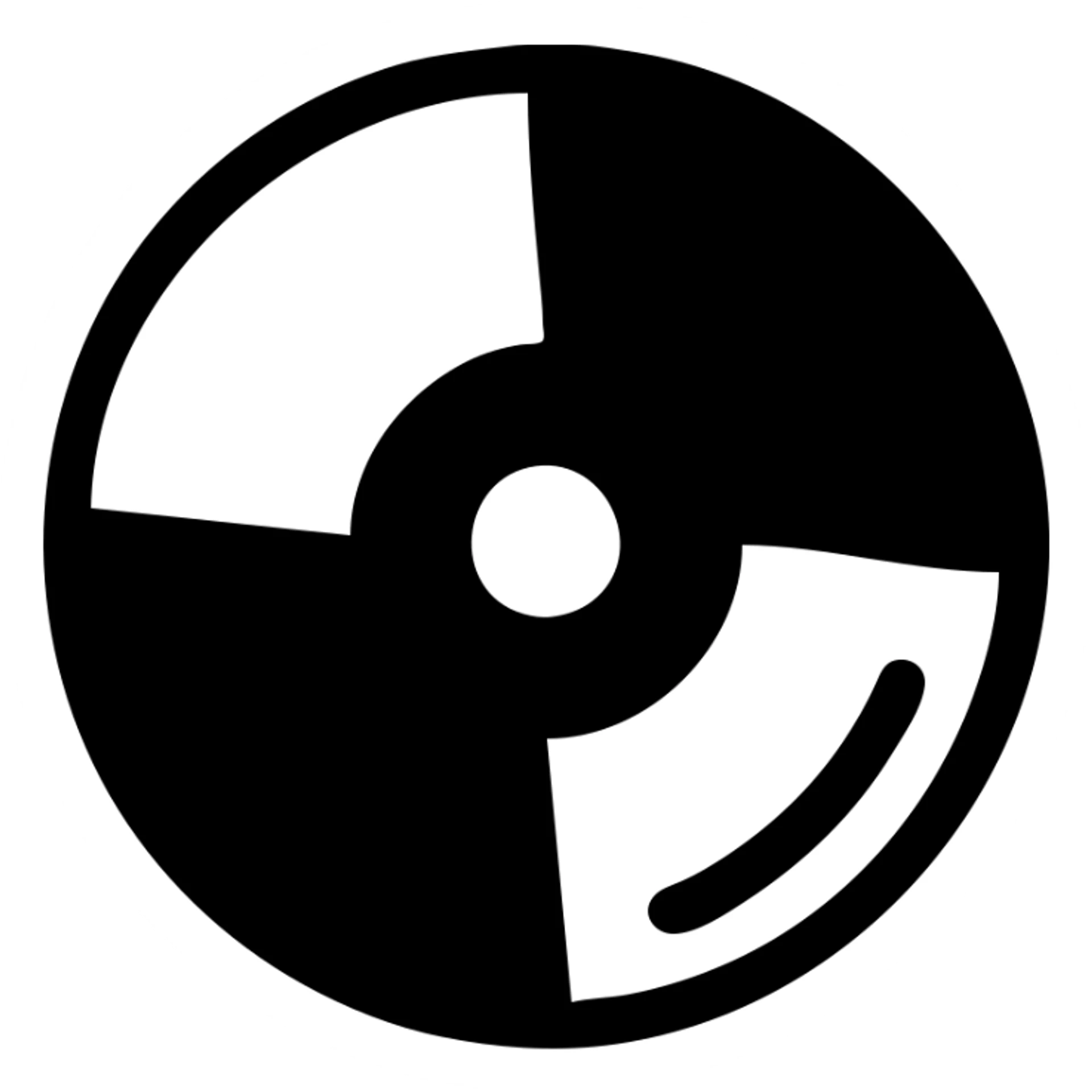 A CD disc in a black filled icon style, with a holographic effect. sticker