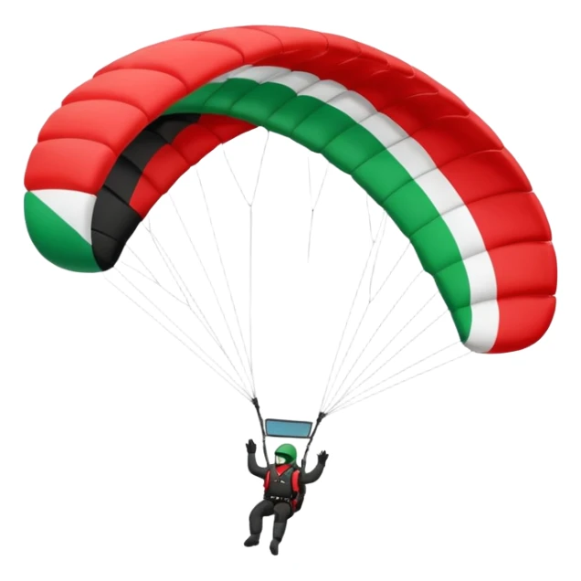 a paraglider flying a palestinian flag wing, respect scrupulously the correct shapes and colours of the palestinian flag, try again sticker