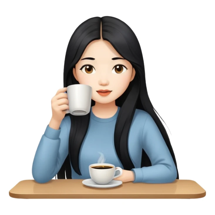 long hair asian girl drinking coffee sticker
