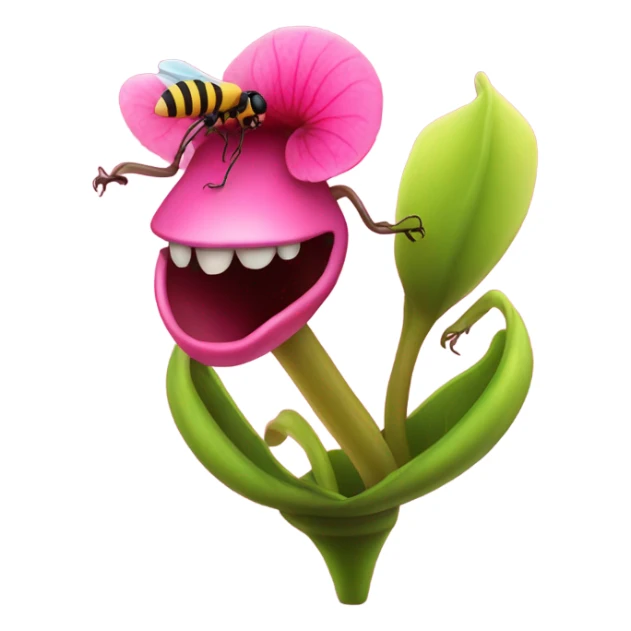 carnivorous plant pink flowers, and bee sticker