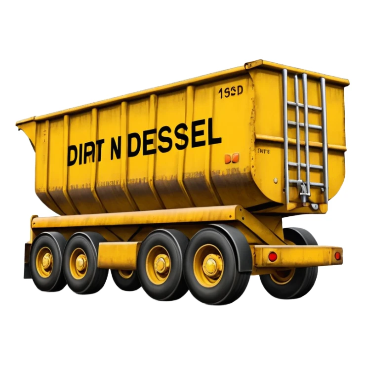 dump end trailer with the words 'Dirt n Diesel' on it, stylized, emoji style sticker