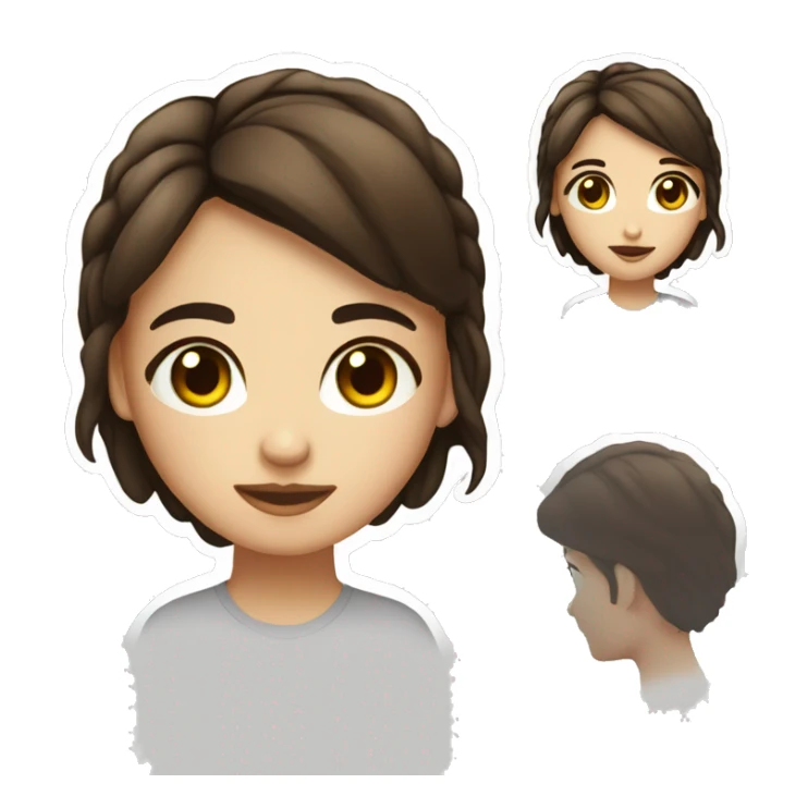 
face sticker, contrasting, light, brunette woman, hazel eyes, dark gradient hair, white t-shirt sticker