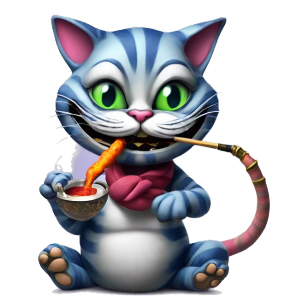 Cheshire Cat smoking a hookah, iOS emoji style art sticker