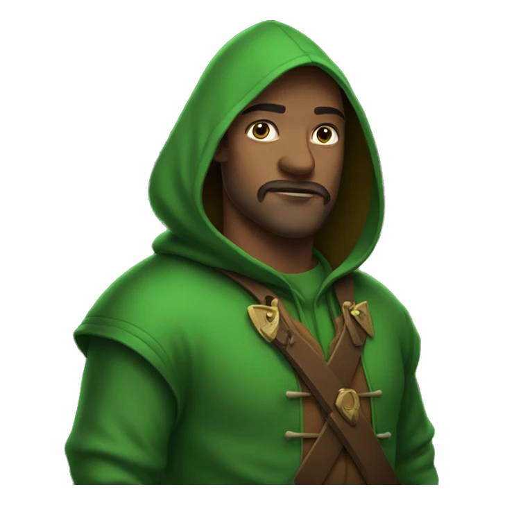 robin hood in green hoodie dark face no beard no mustache sticker