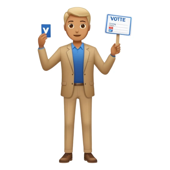 man full body, holding a voting card up in one hand sticker