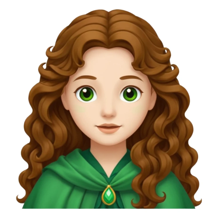 Juno from The Olympians with long brown wavy hair, green stola sticker