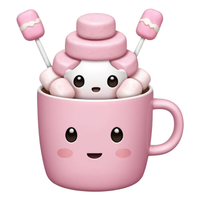 Kakao in pinker Tasse mit pink weißen mini marshmallow ohne Gesicht, ästhetisch sticker