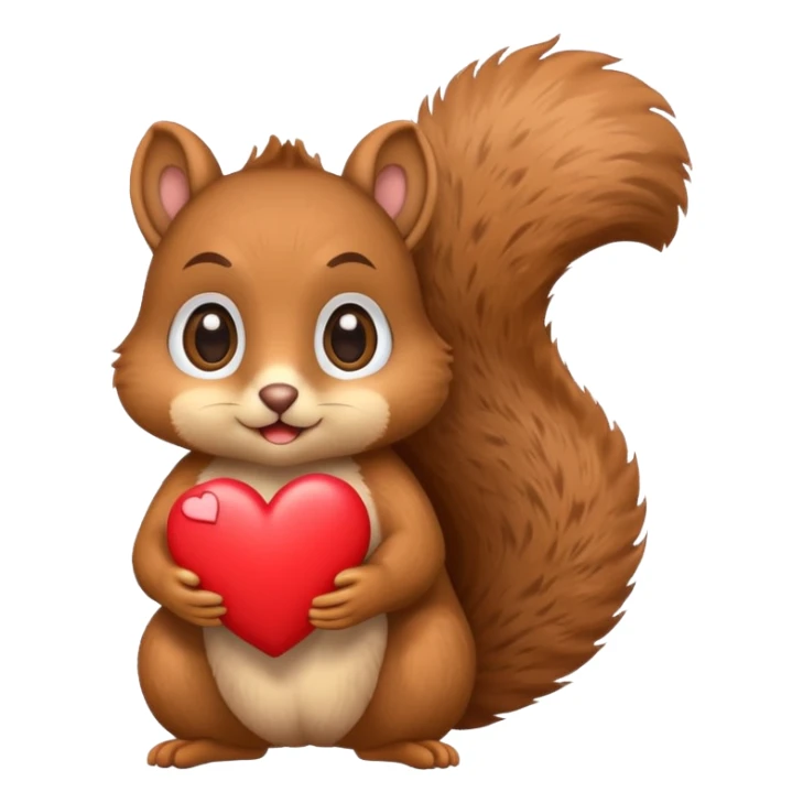 squirrel with big eyes holding a heart, emoji style sticker