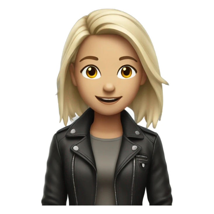 smiling girl in leather jacket nomal hair sticker