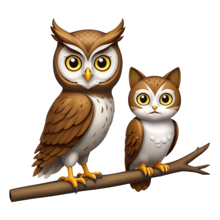 Owl on a branch with a cat's head with only one owl sticker
