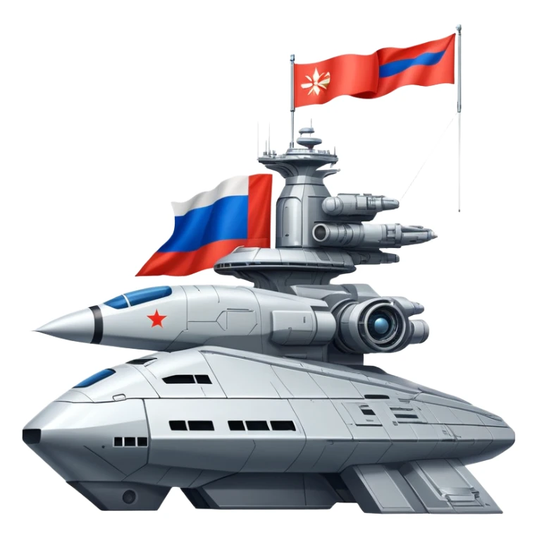 Massive Russian orbital battlestation with flag-themed hull design sticker